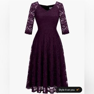Dressystar A-Line Midi Dress Lace Grape Purple Color Size S